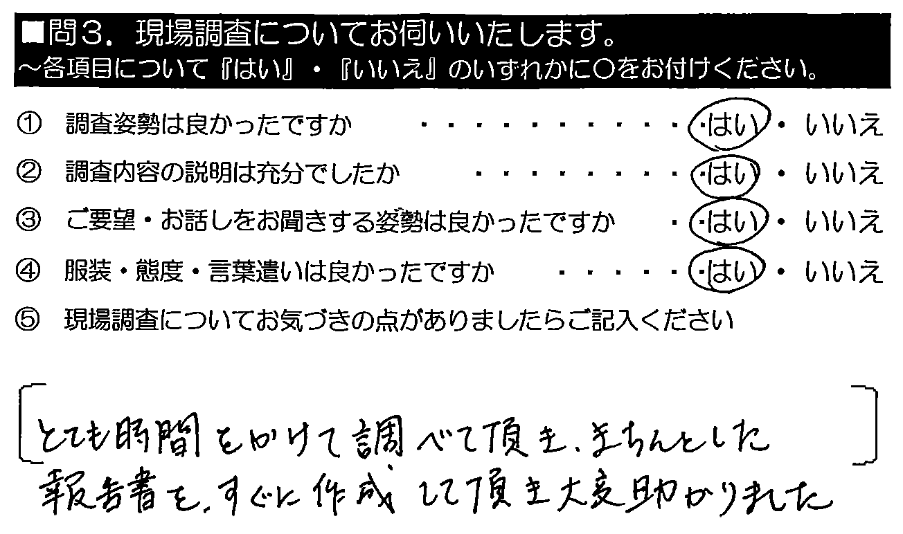 とても時間をかけて調べて頂き、きちんとした報告書です。