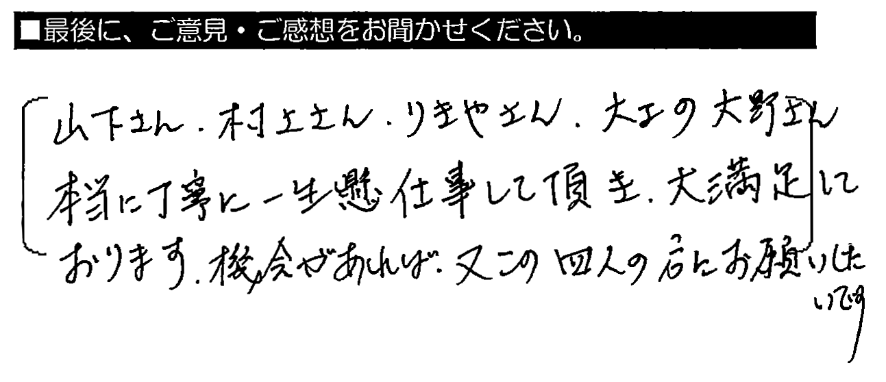 山下さん・村上さん・りきやさん・大工の大野さん