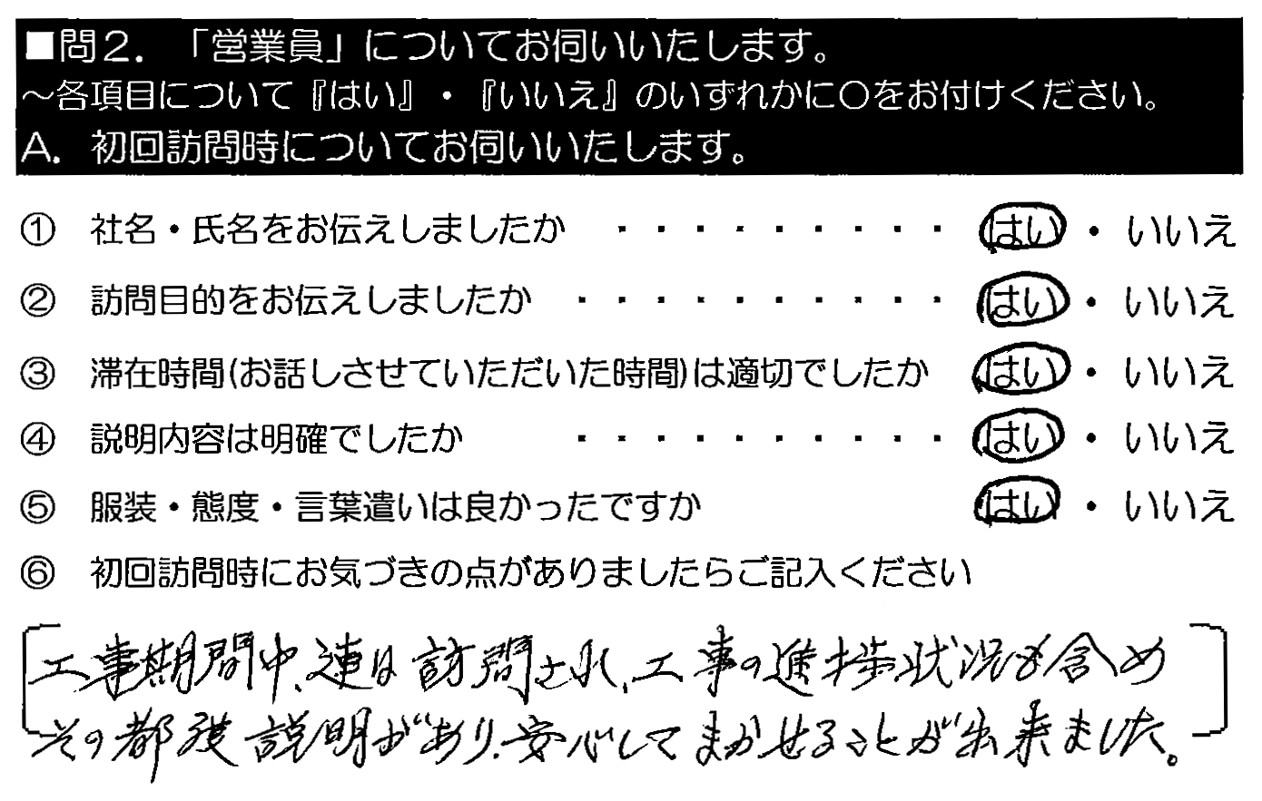 工事期間中、連日訪問され、工事説明があり