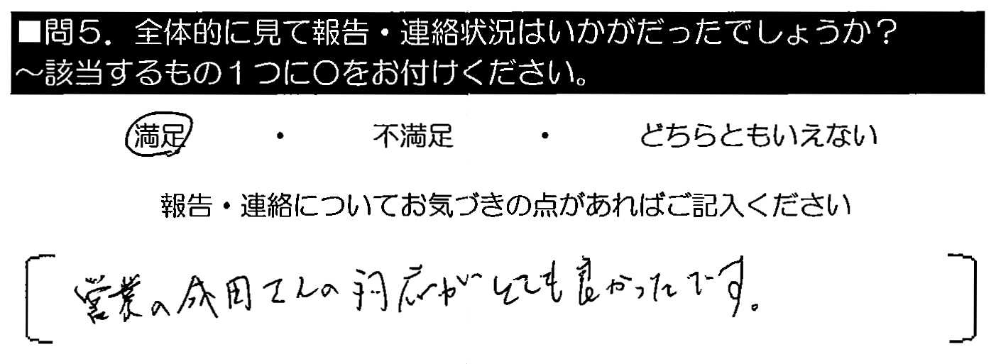 営業の成田さんの対応がとても良かったです。