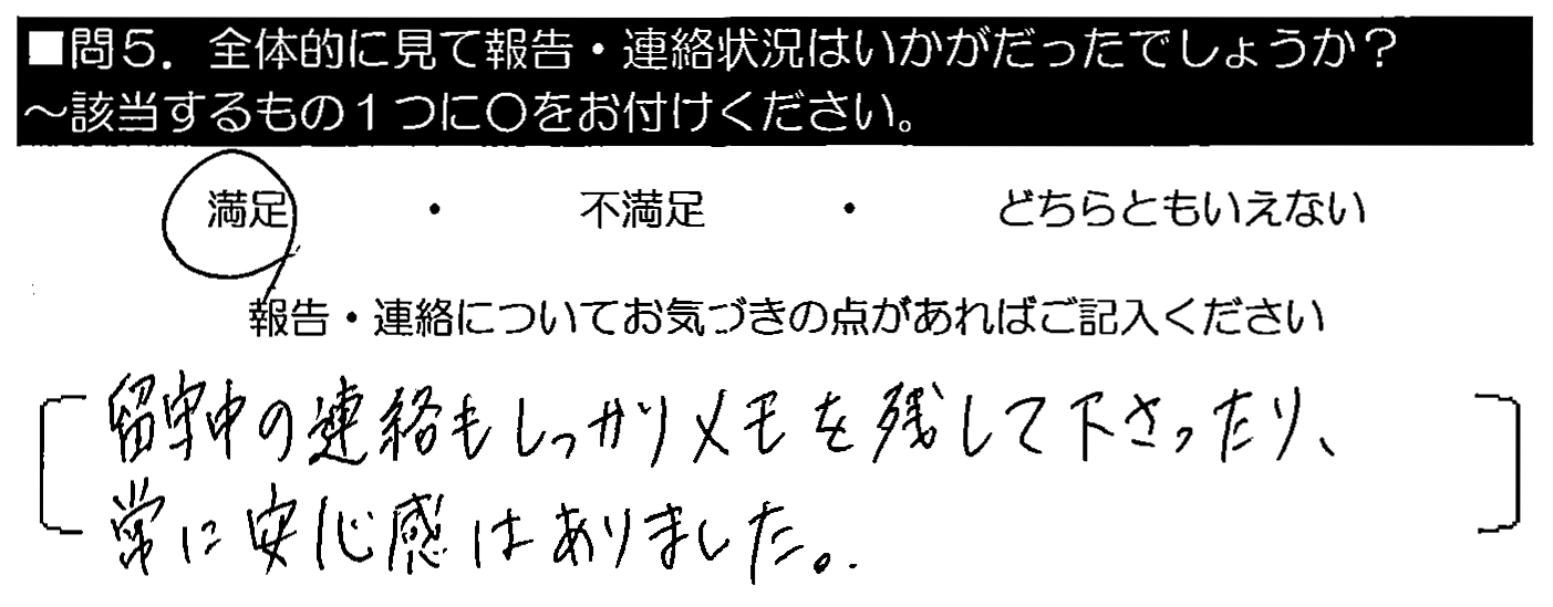 留守中の連絡をしっかりメモを残して下さったり、