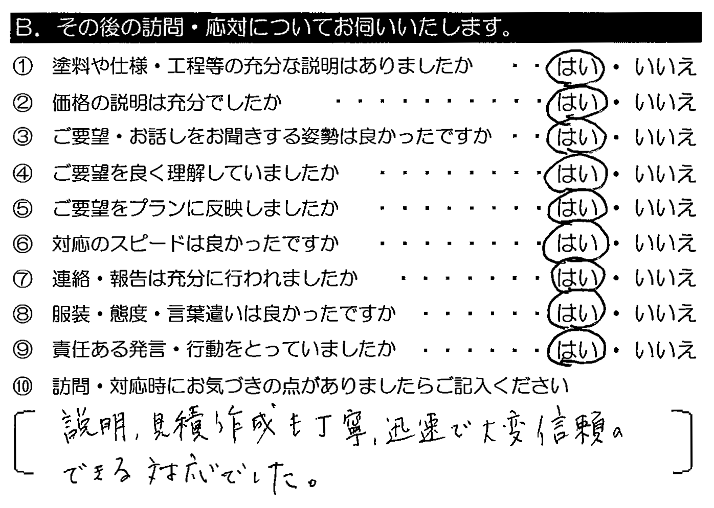 説明・見積作成も丁寧・迅速で、大変信頼のできる対応でした。あ