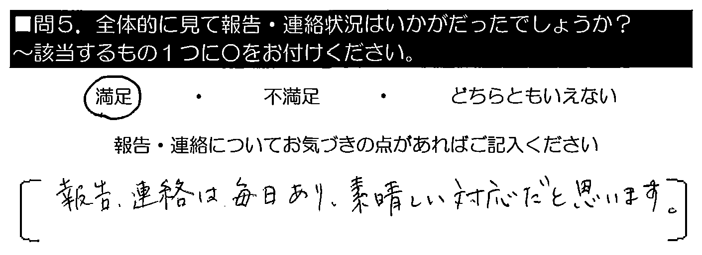 報告・連絡は毎日あり、素晴らしい対応だと思います。