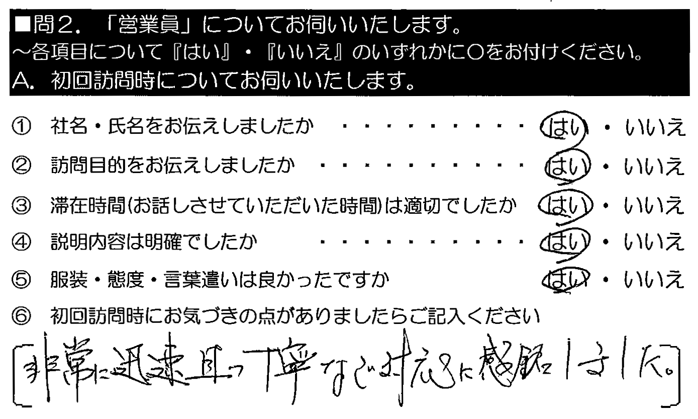 非常に迅速且つ丁寧なご対応