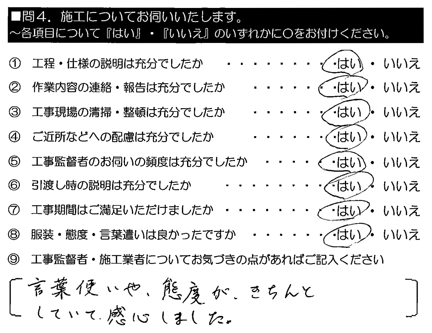 言葉使いや態度がきちんとしていて関心しました。