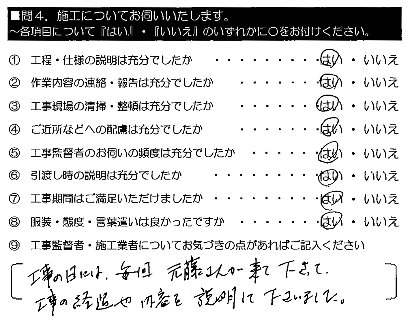 工事の日には、毎日元藤さんが来て下さって、工事の経過や内容を説明して