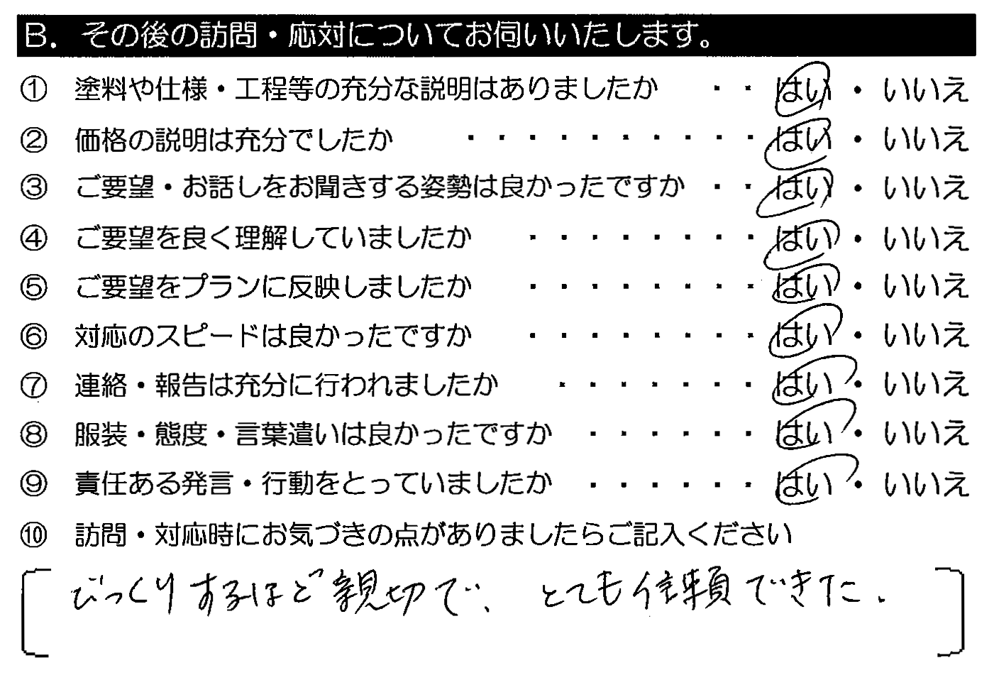 びっくりすぐほど親切で、とても信頼できた。