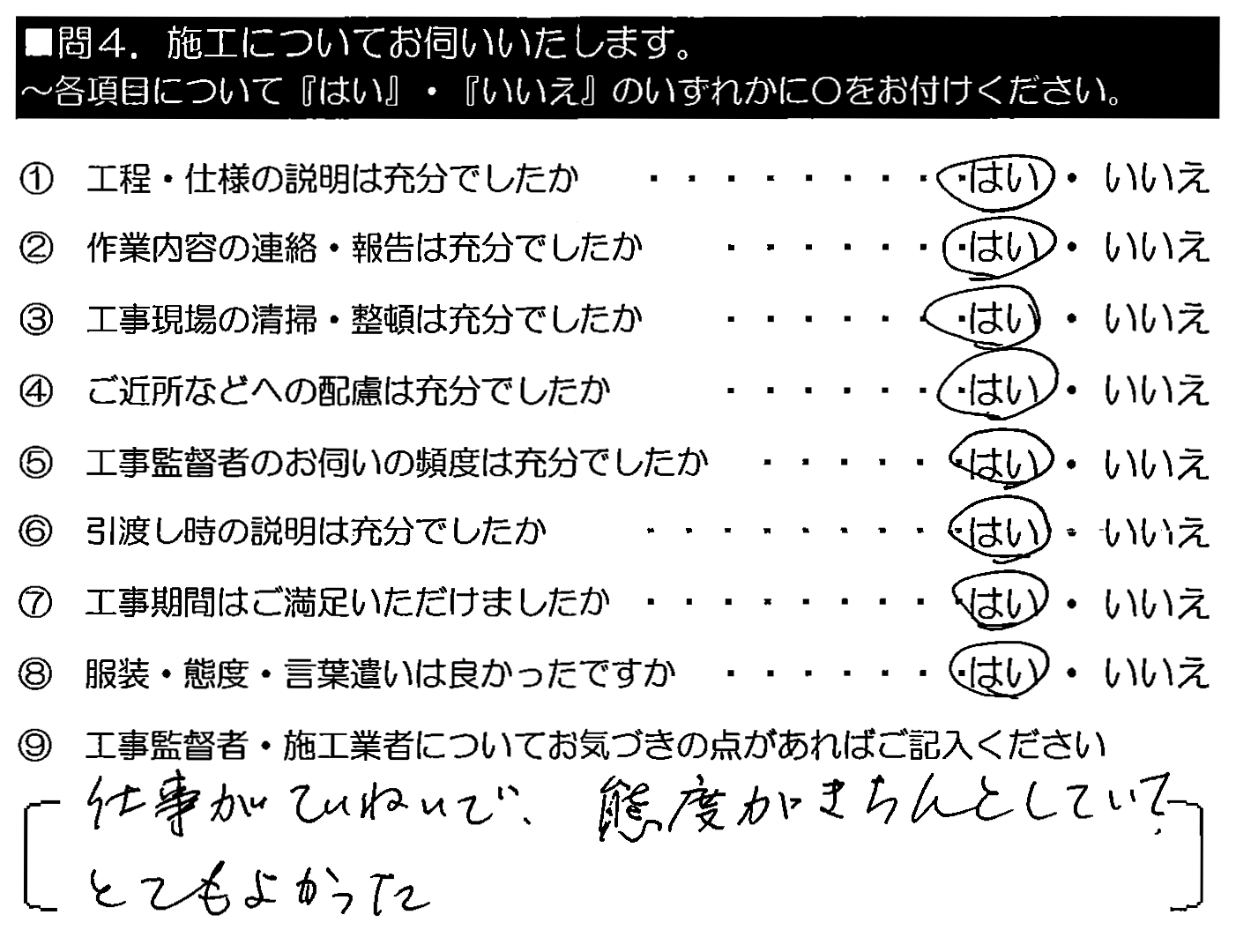 営業員・工事責任者の方々に、細かい心使いに感謝です。