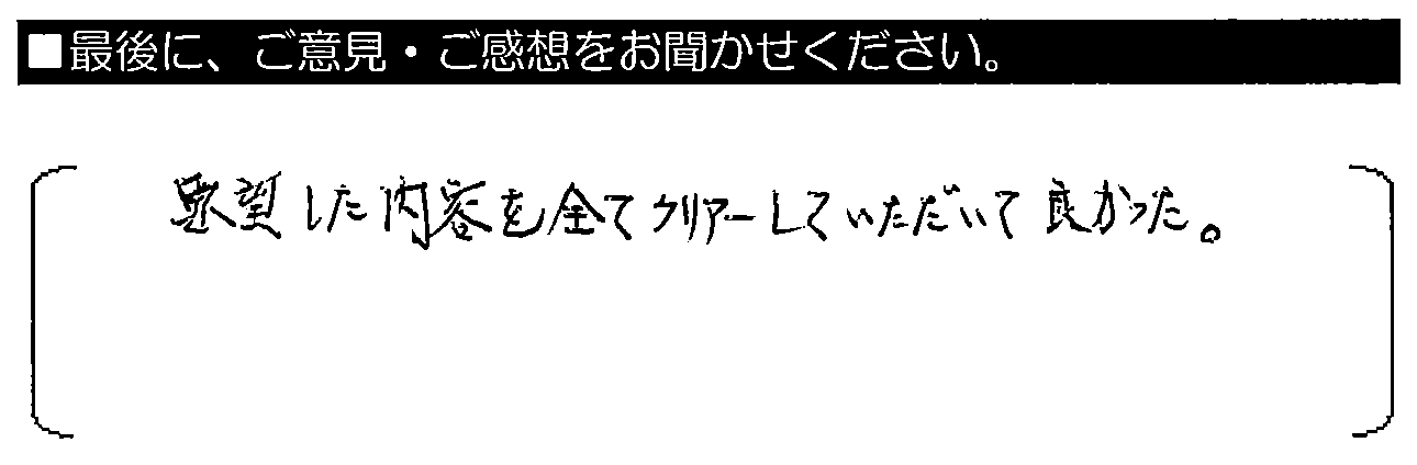 要望した内容を全てクリアーして頂いてよかった。