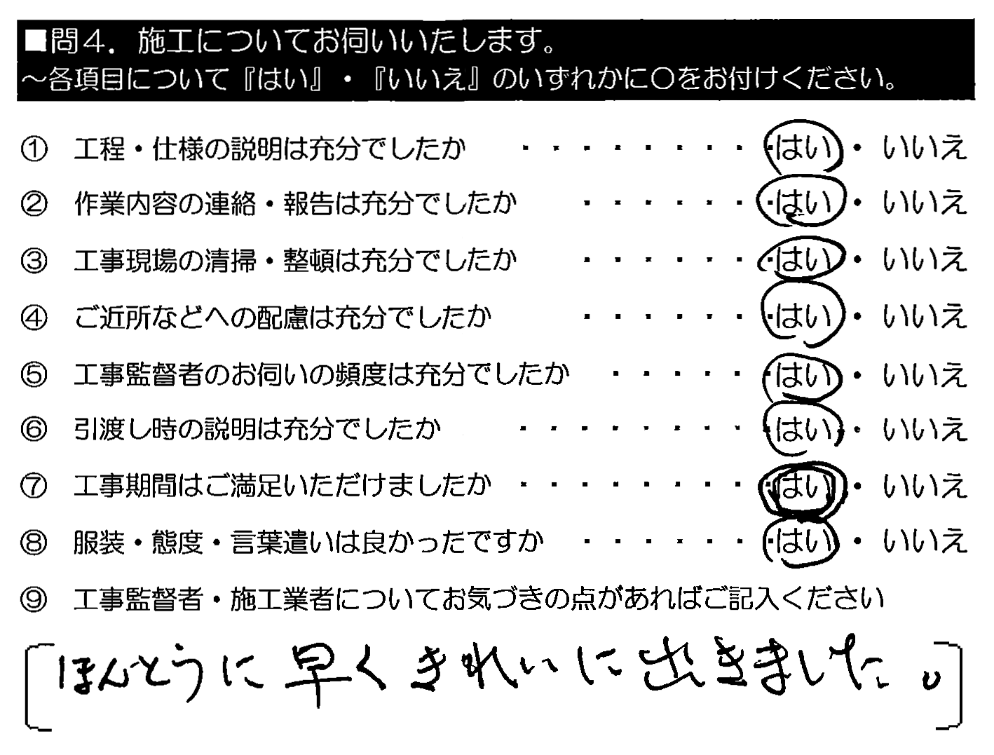 ほんとうに早くきれいにできました。