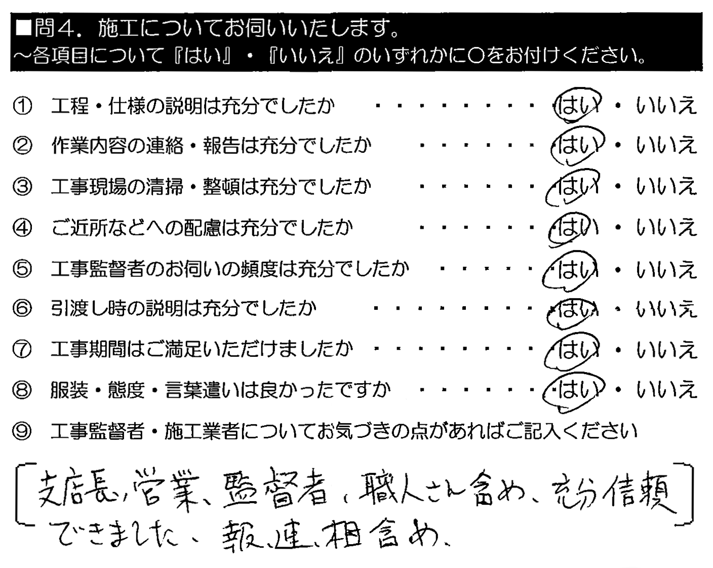 支店長・営業・監督者・職人さん含め、