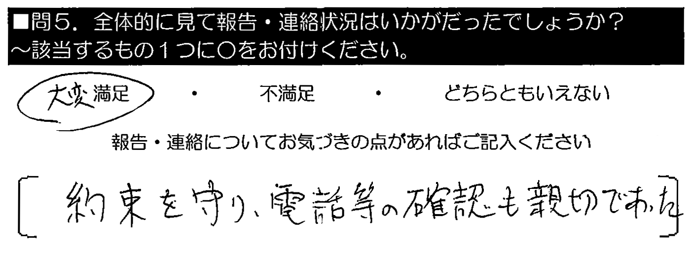 約束を守り、電話等の確認も親切であった。