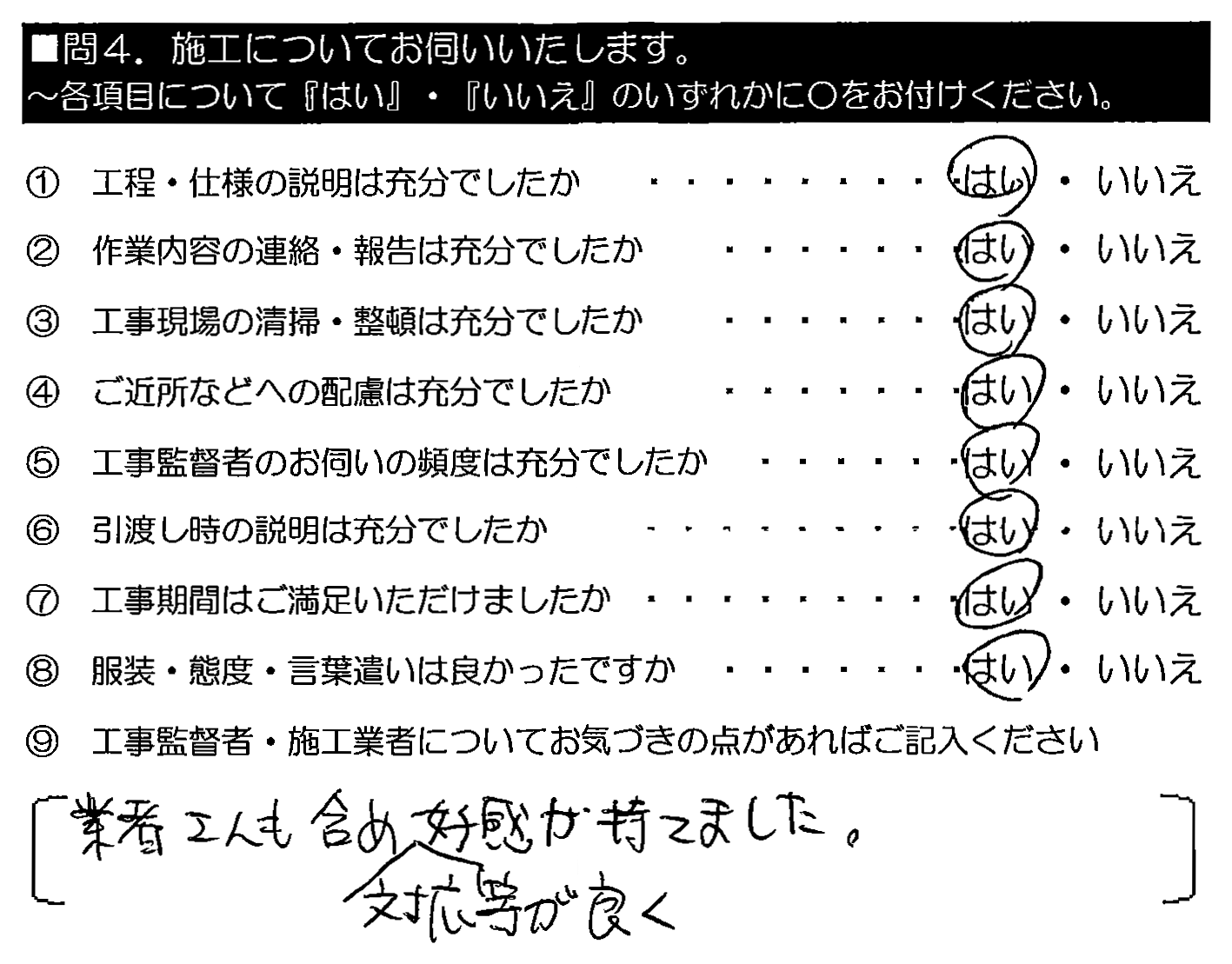 業者さんも含め対応等が良く、好感が持てました。