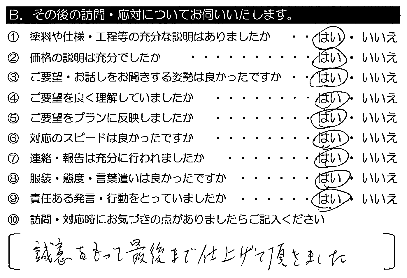 誠意をもって最後まで仕上げて頂きました。