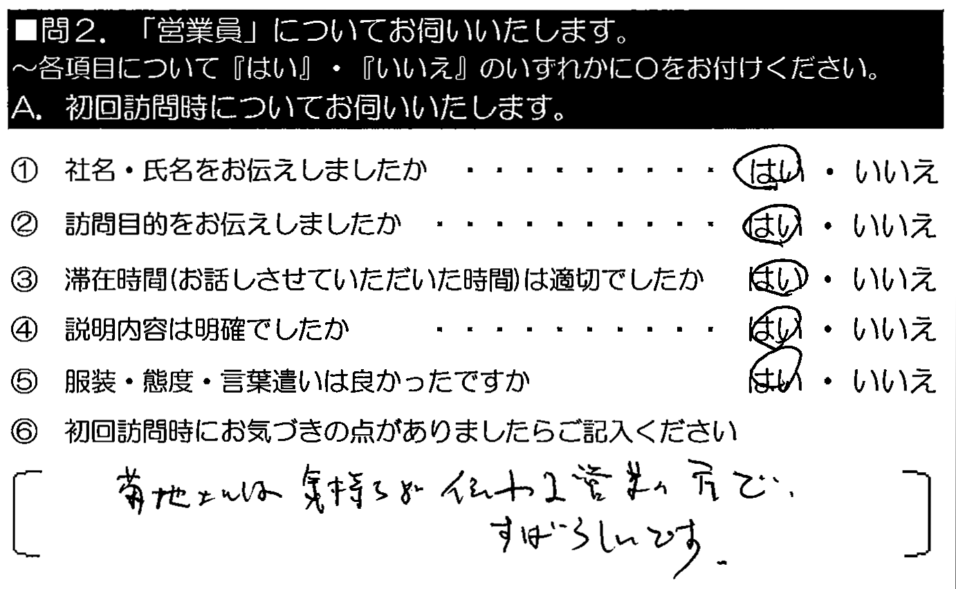 菊池さんは気持ちが伝わる営業の方で、すばらしいです。