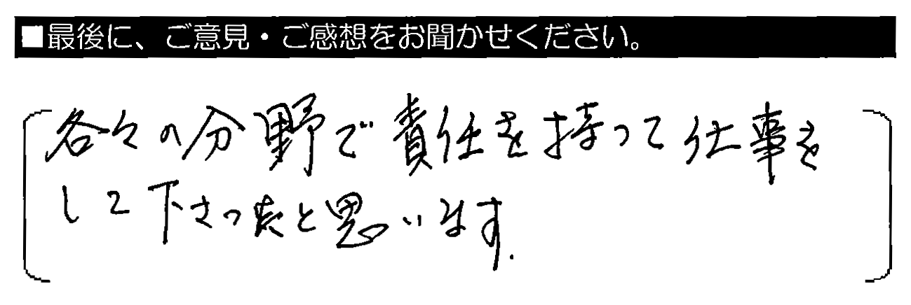 各々の分野で責任を持って仕事をして下さったと思います。