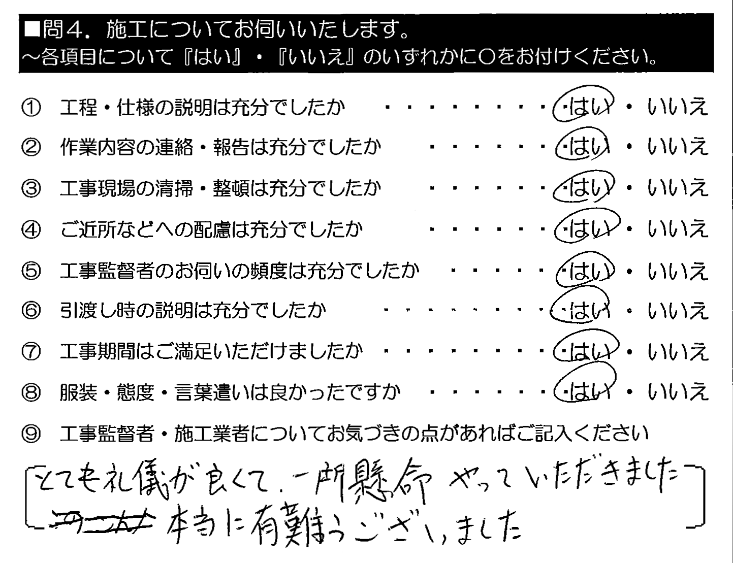 とても礼儀が良くて、一所懸命やっていただきました。本当に有難うございました。