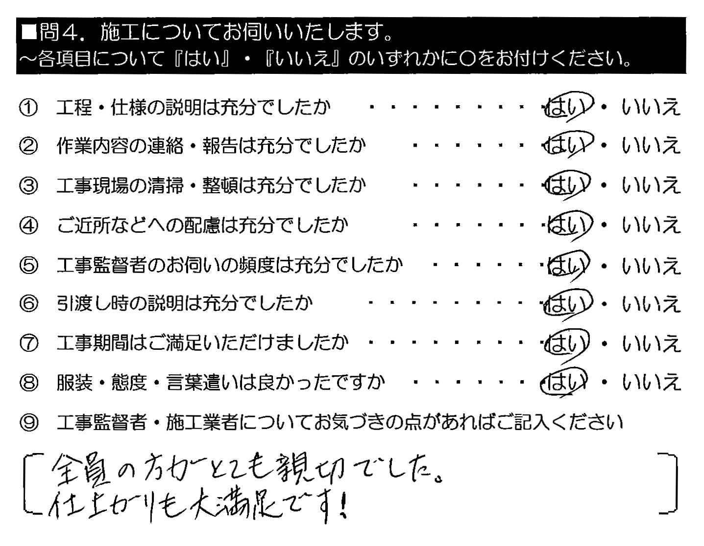 全員の方がとても親切でした。仕上がりも大満足です！