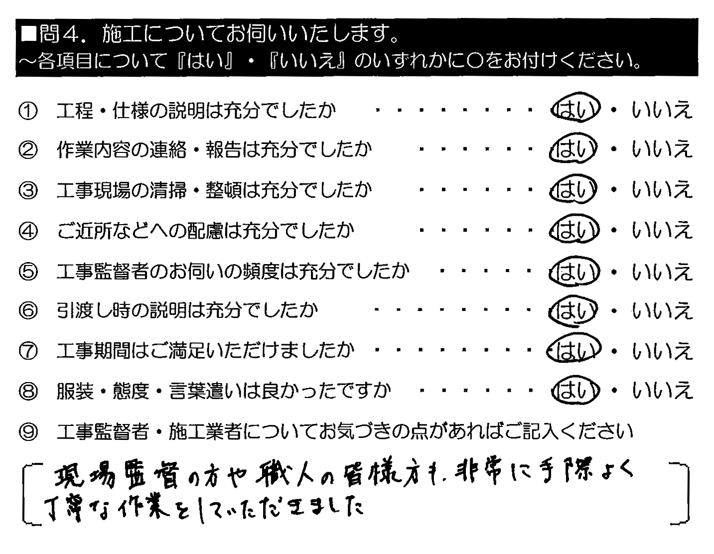 現場監督の方や職人の皆様方も、非常に手際よく丁寧な作業をしていただきました。