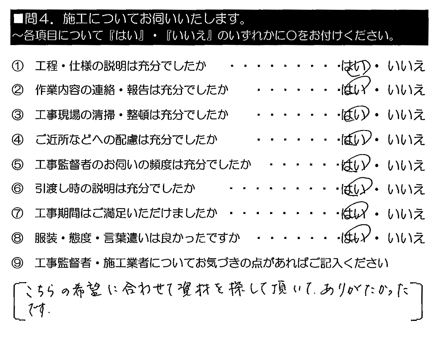 こちらの希望に合わせて資材を探して頂いて、ありがたかったです。