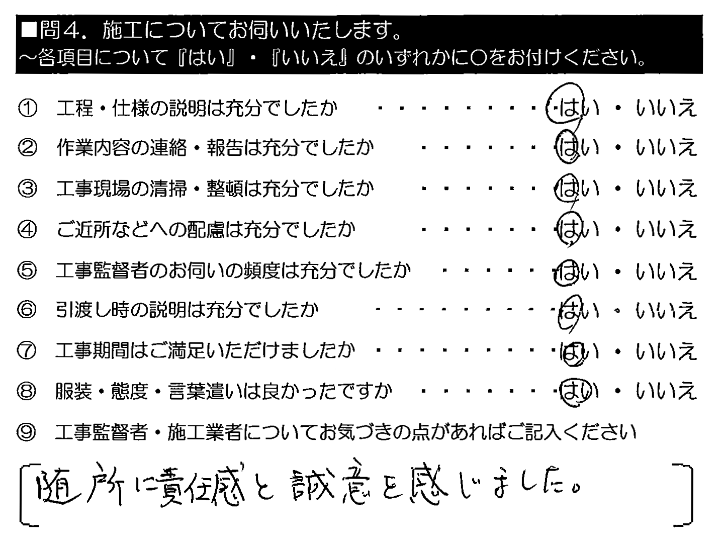 随所に責任感と誠意を感じました。