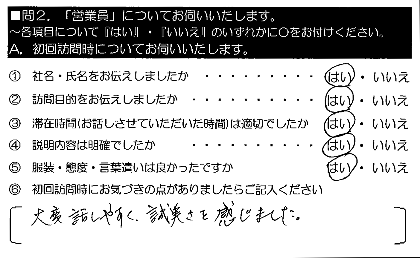 大変話しやすく、誠実さを感じました。