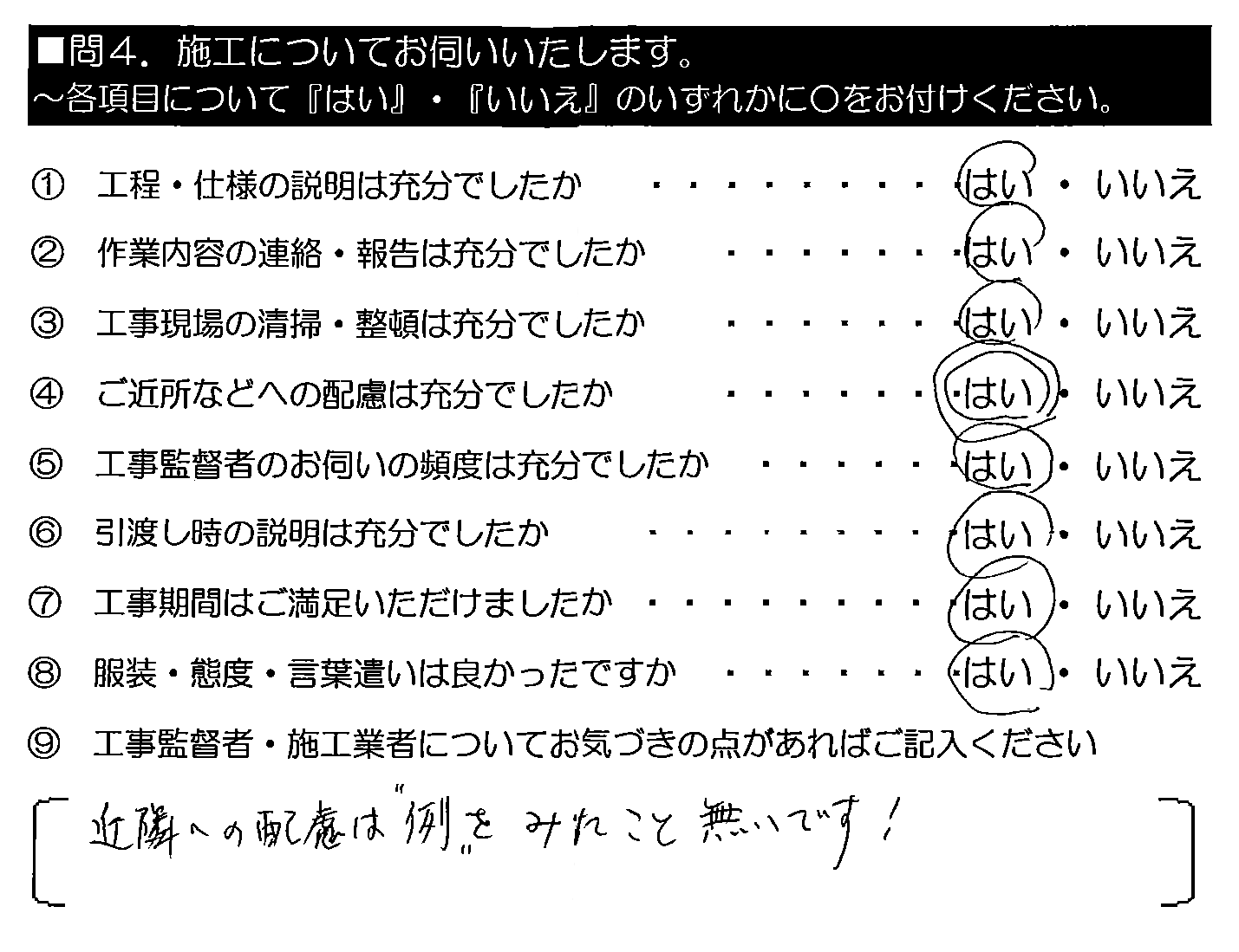 近隣への配慮は”例”をみたこと無いです！