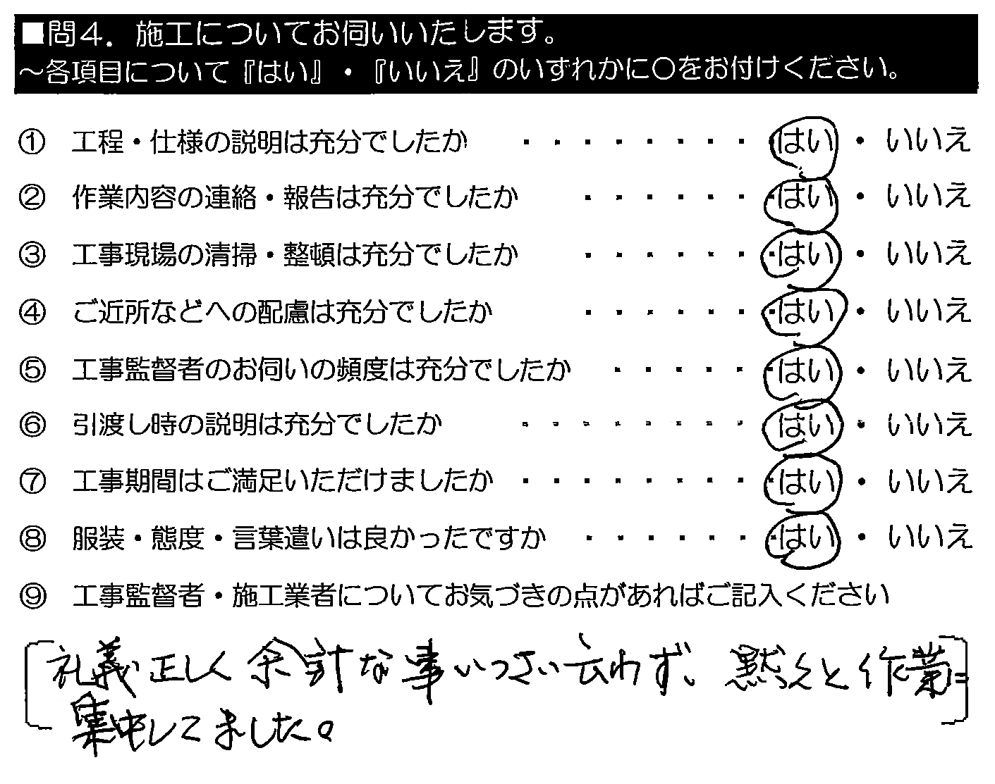 礼儀正しく余計な事いっさい云わず、黙々と作業に集中してました。