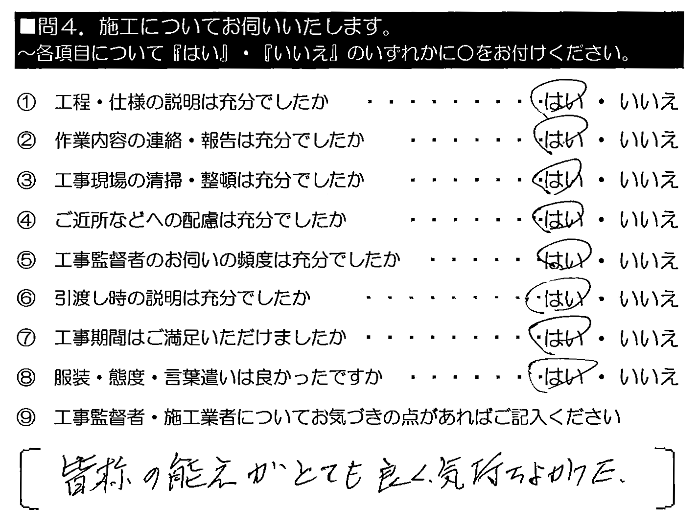 皆様の態度がとても良く、気持ちよかった。