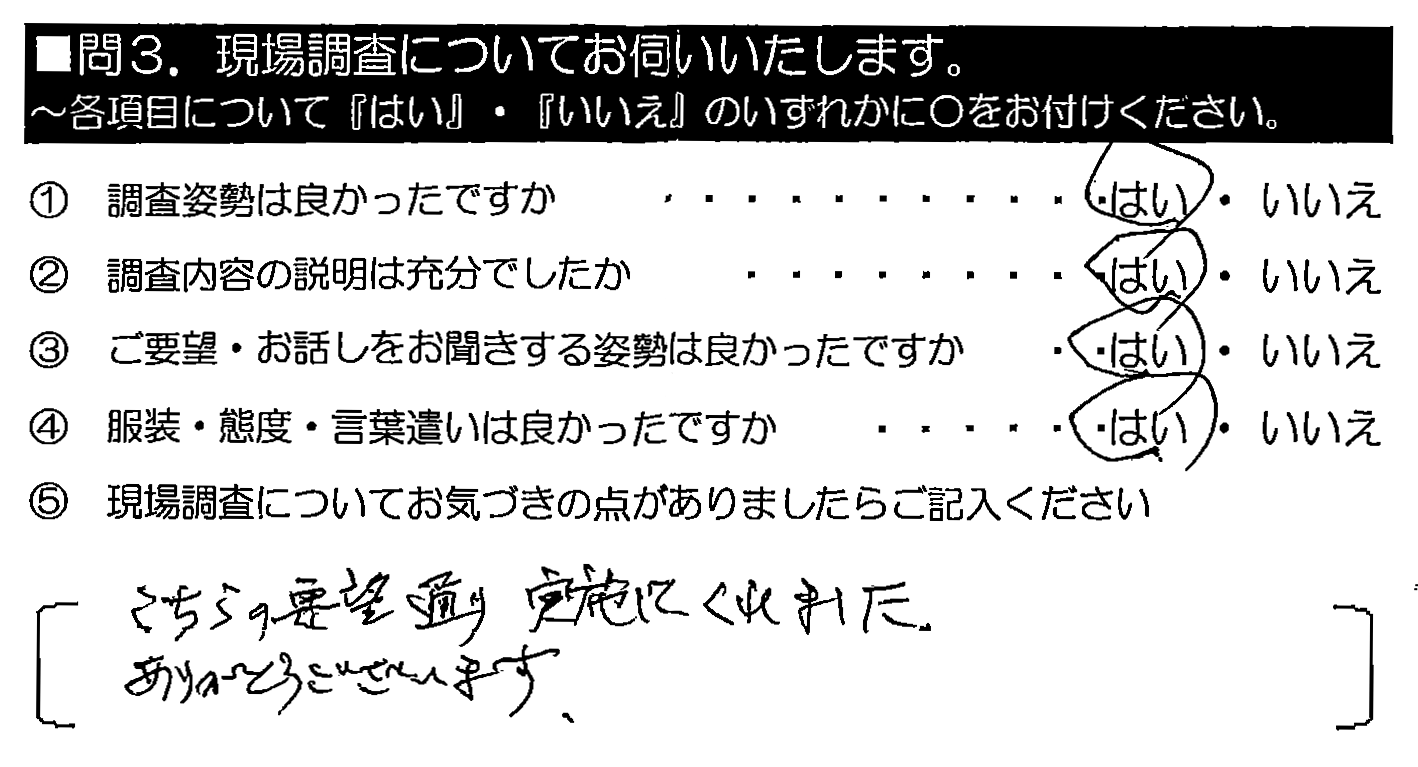 こちらの要望通り実施してくれました。ありがとうございます。