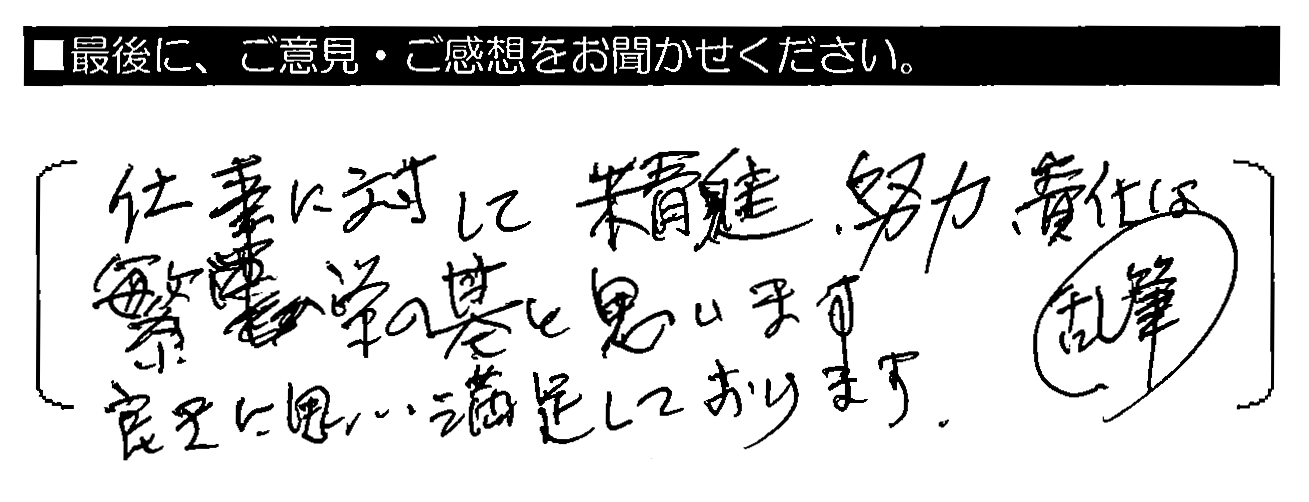 仕事に対して精進・努力・責任は繁栄の基と思います。良きに思い満足しております。