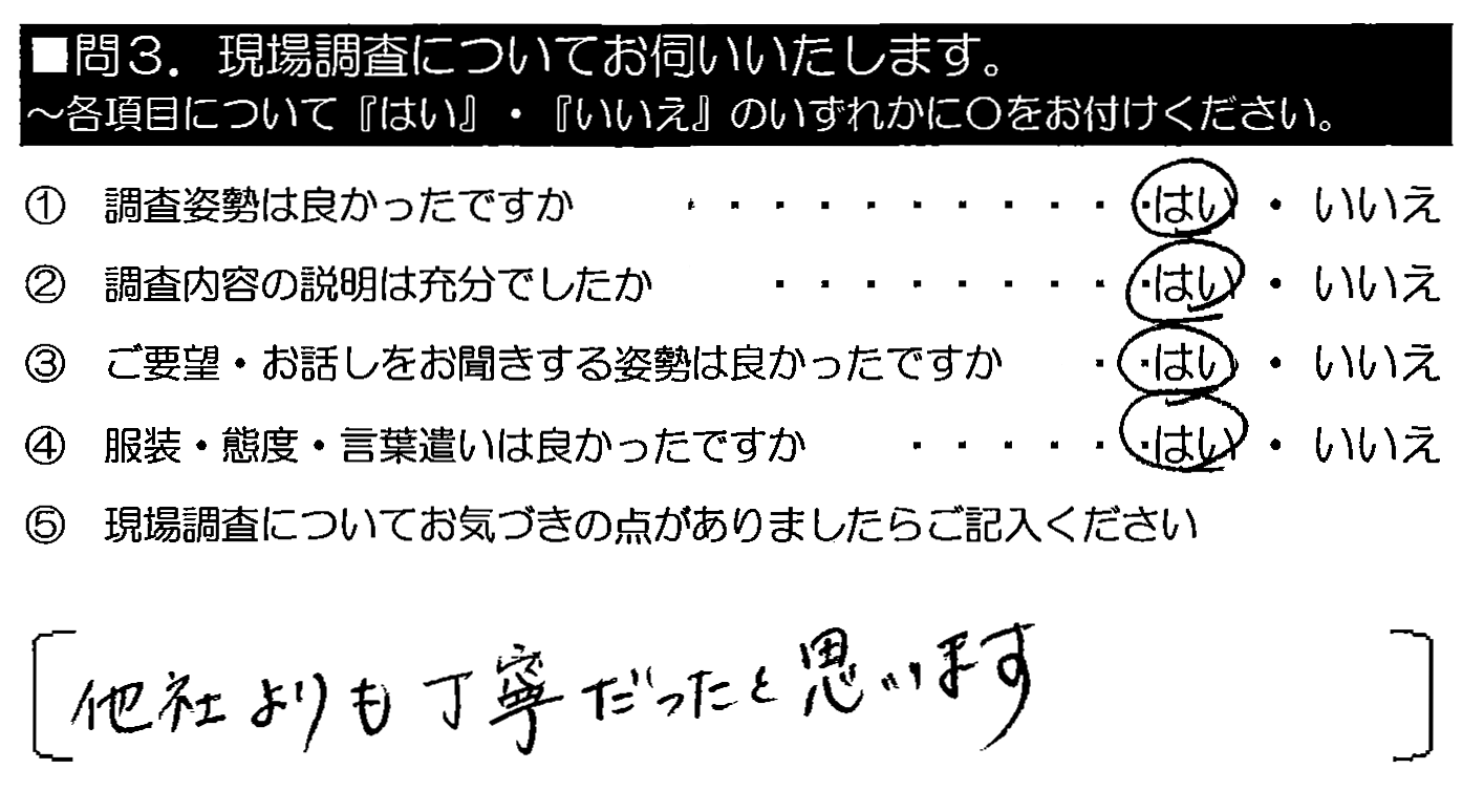 他社よりも丁寧だったと思います。