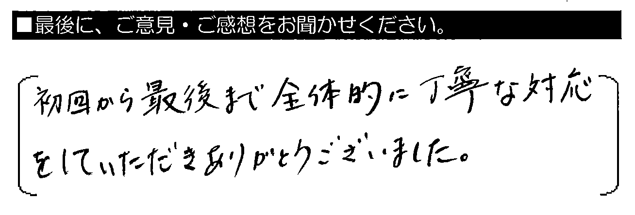 初回から最後まで全体的に丁寧な対応をしていただきありがとうございました。