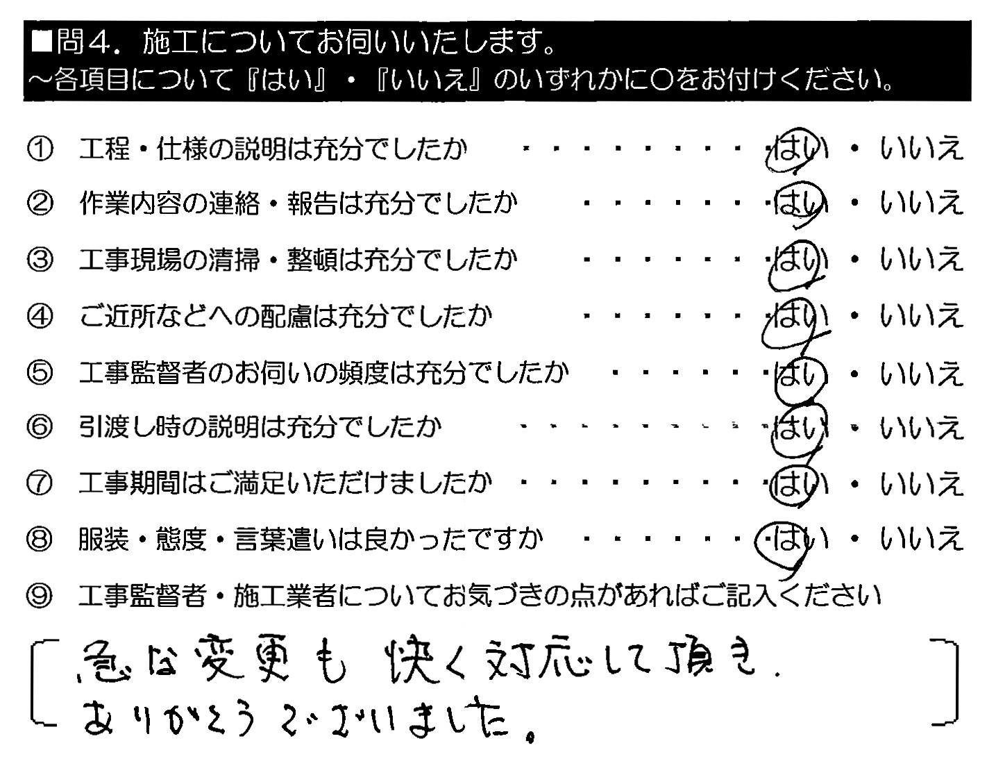 急な変更も快く対応して頂き、ありがとうございました。