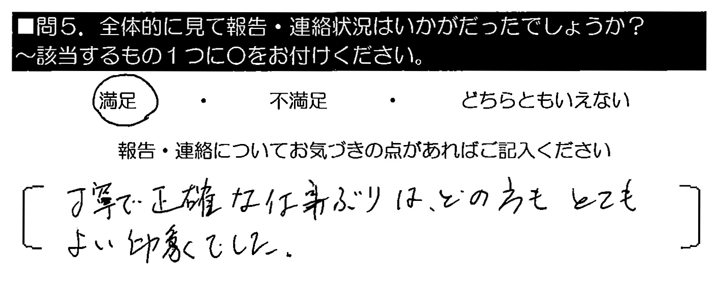 丁寧で正確な仕事ぶりは、どの方もとてもよい印象でした。