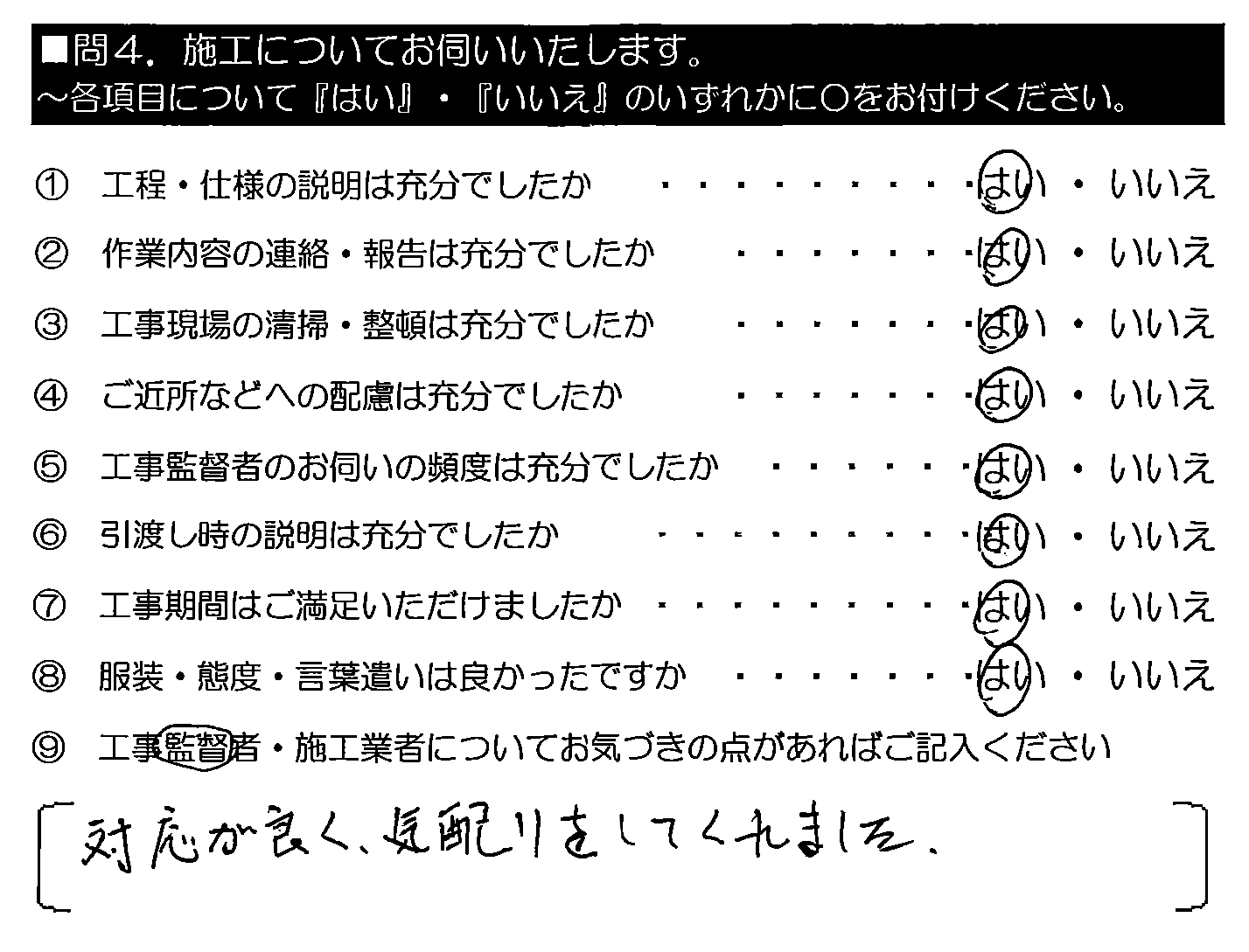 対応が良く、気配りをしてくれました。