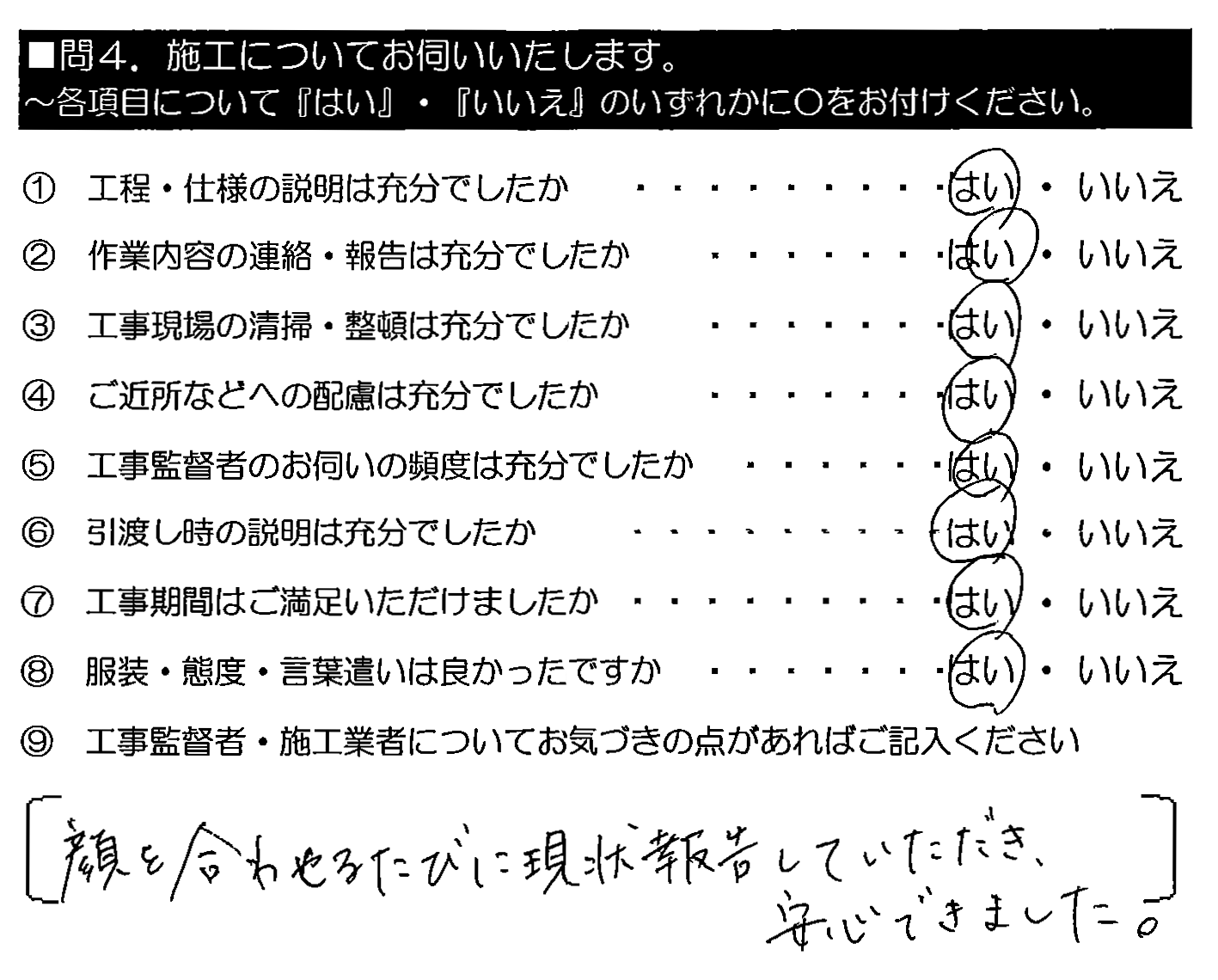 顔を合わせるたびに現状報告していただき、安心できました。