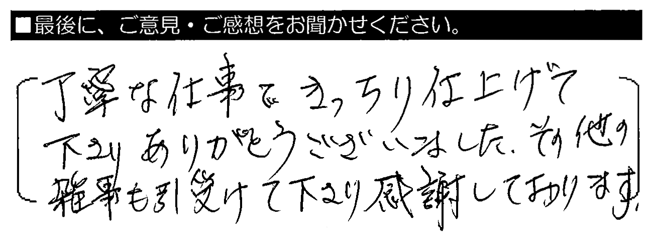 丁寧な仕事できっちり仕上げて下さりありがとうございました。その他の雑事も引受けて下さり感謝しております。