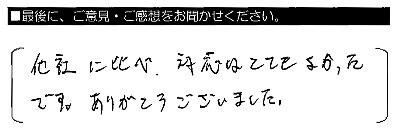 他社に比べ、対応はとてもよかったです。ありがとうございました。