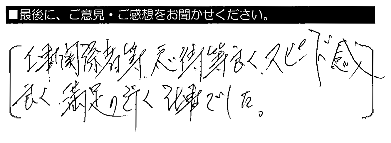 工事関係者等、応対等良く、スピード感良く、満足の行く仕事でした。