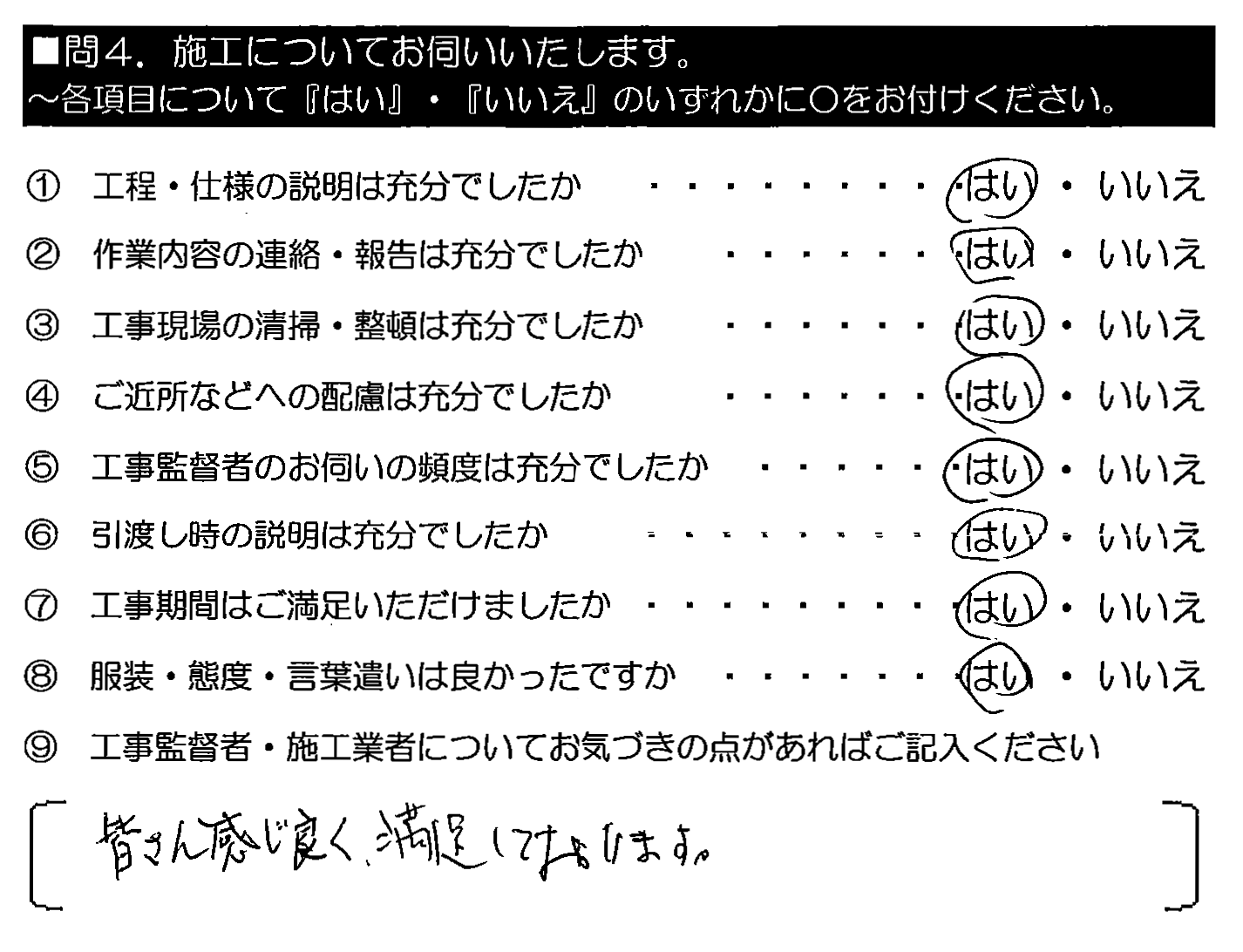 皆さん感じ良く、満足しております。