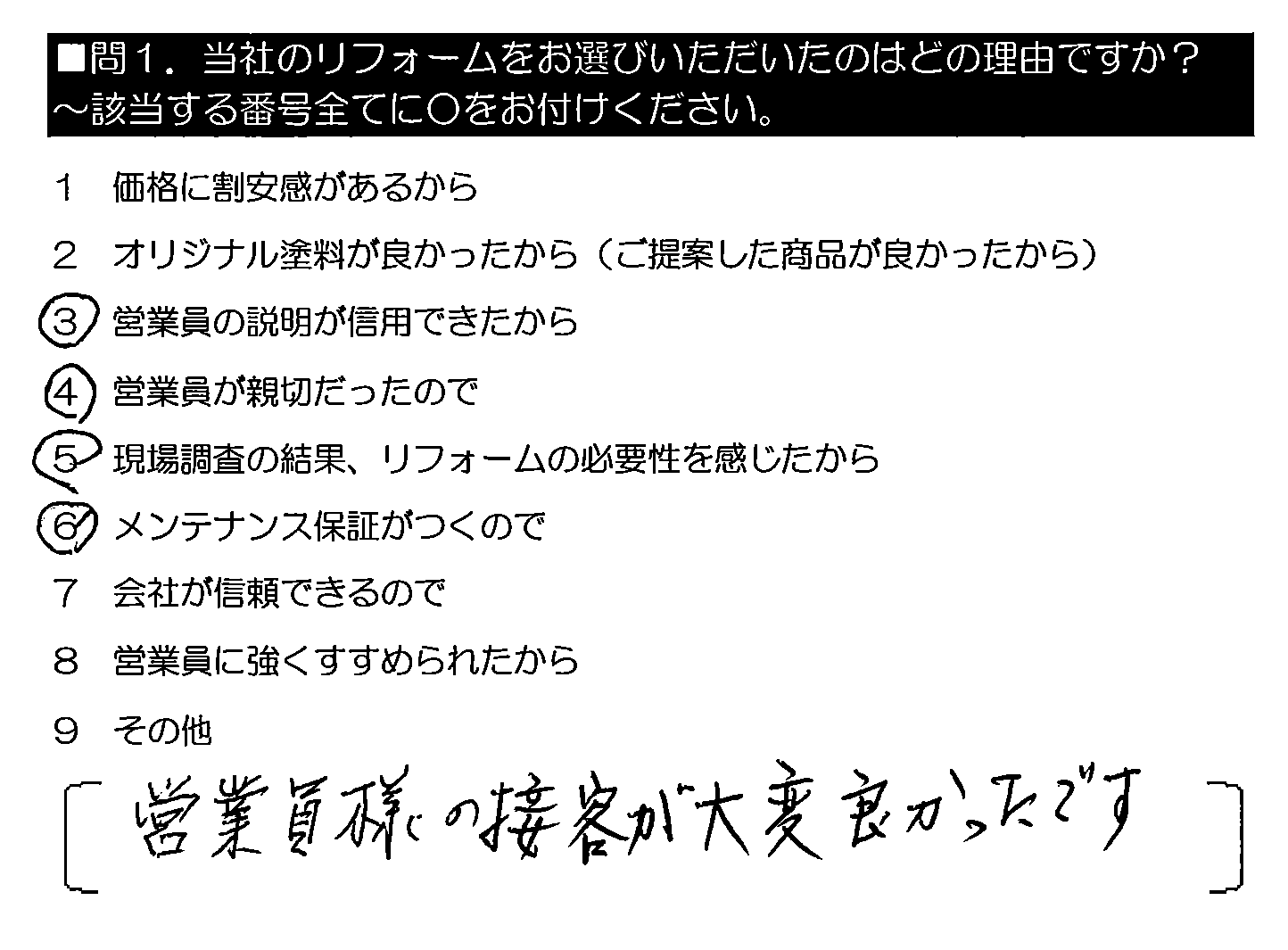 営業員様の接客が大変良かったです。