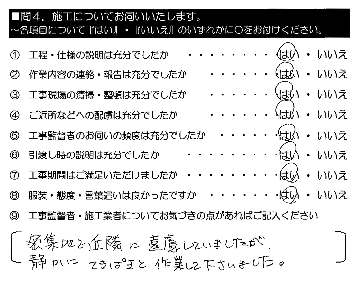 密集地で近隣に遠慮していましたが、静かにてきぱきと作業して下さいました。