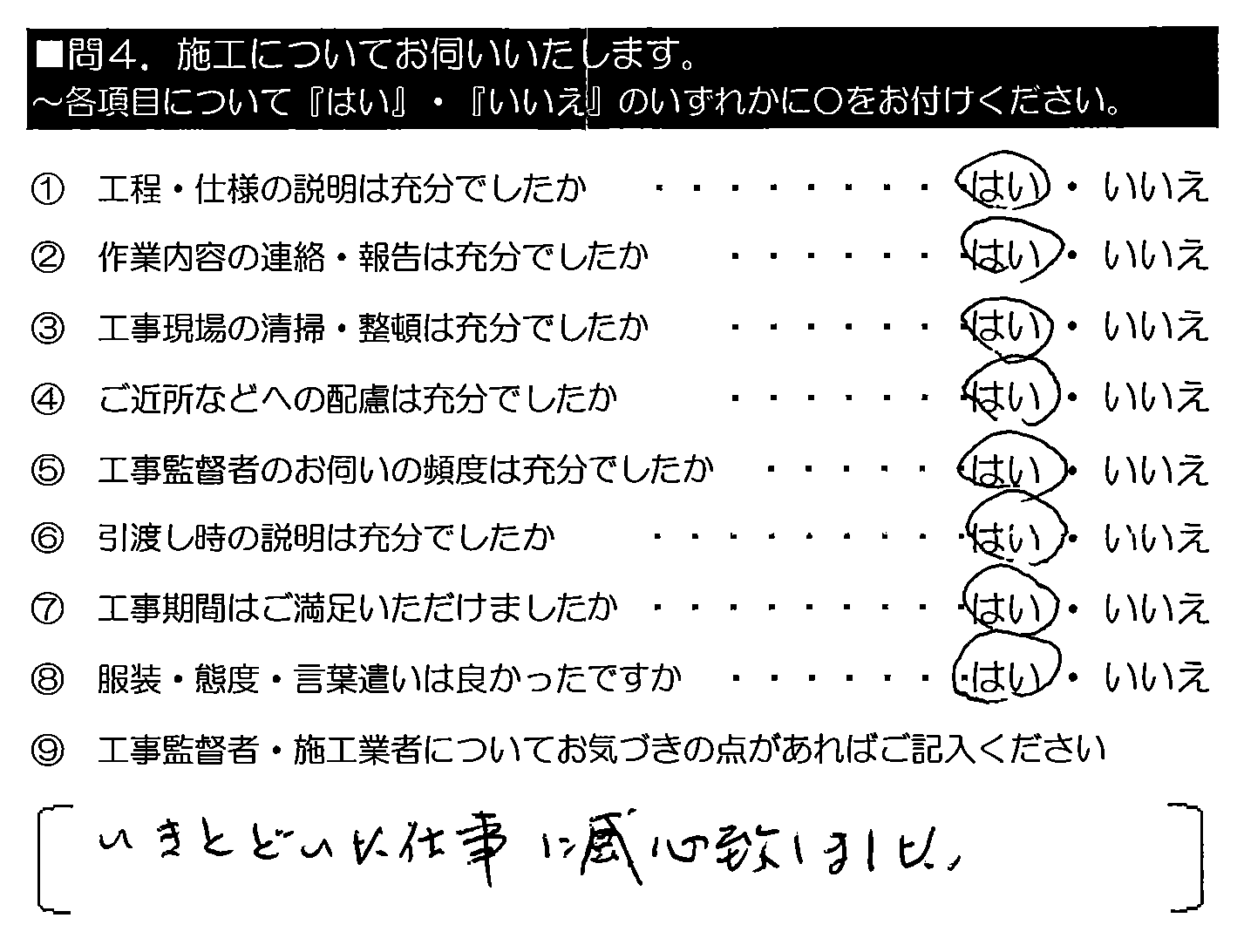 いきとどいた仕事に感心致しました。