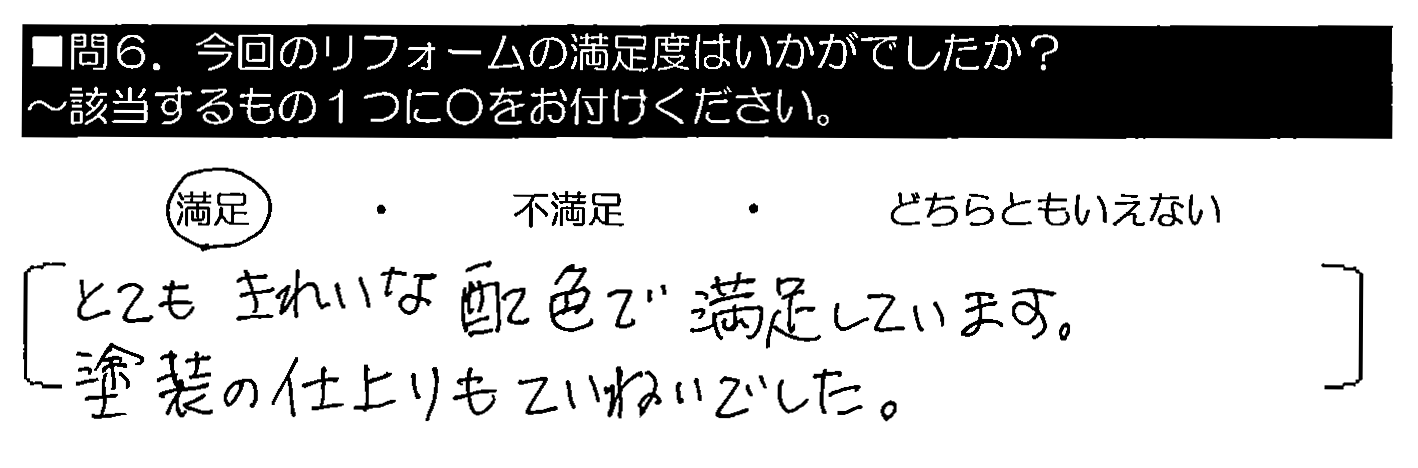 とてもきれいな配色で満足しています。塗装の仕上がりもていねいでした。