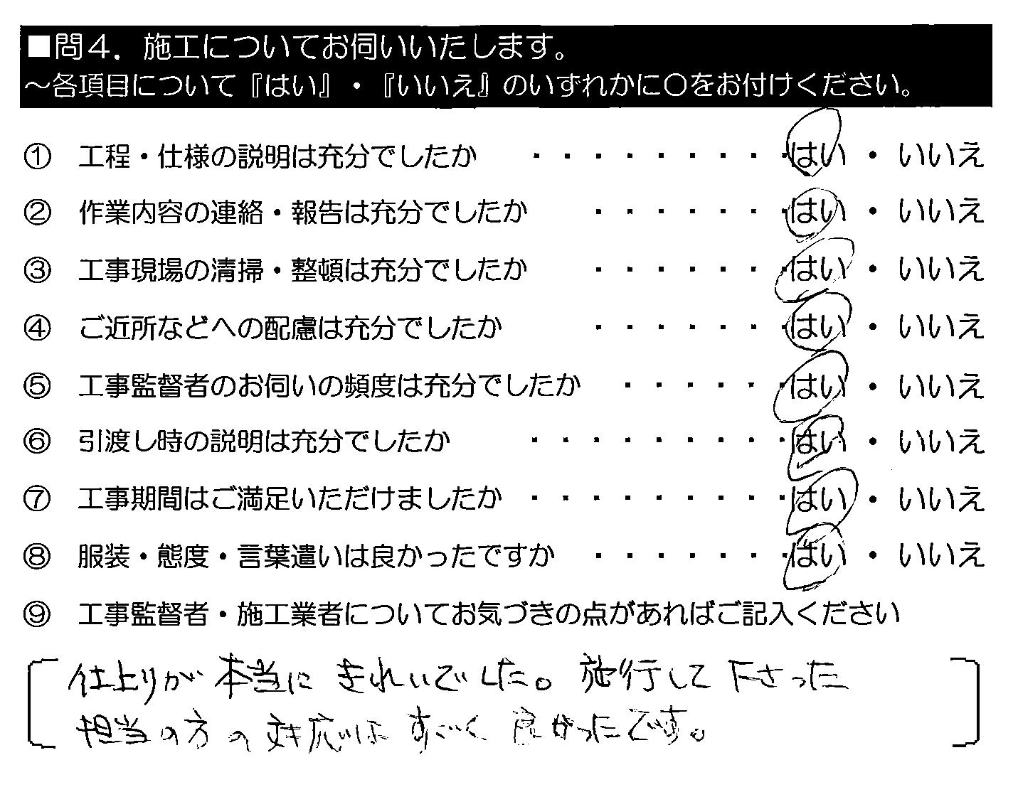 仕上がりが本当にきれいでした。施工して下さった担当の方の対応はすごく良かったです。