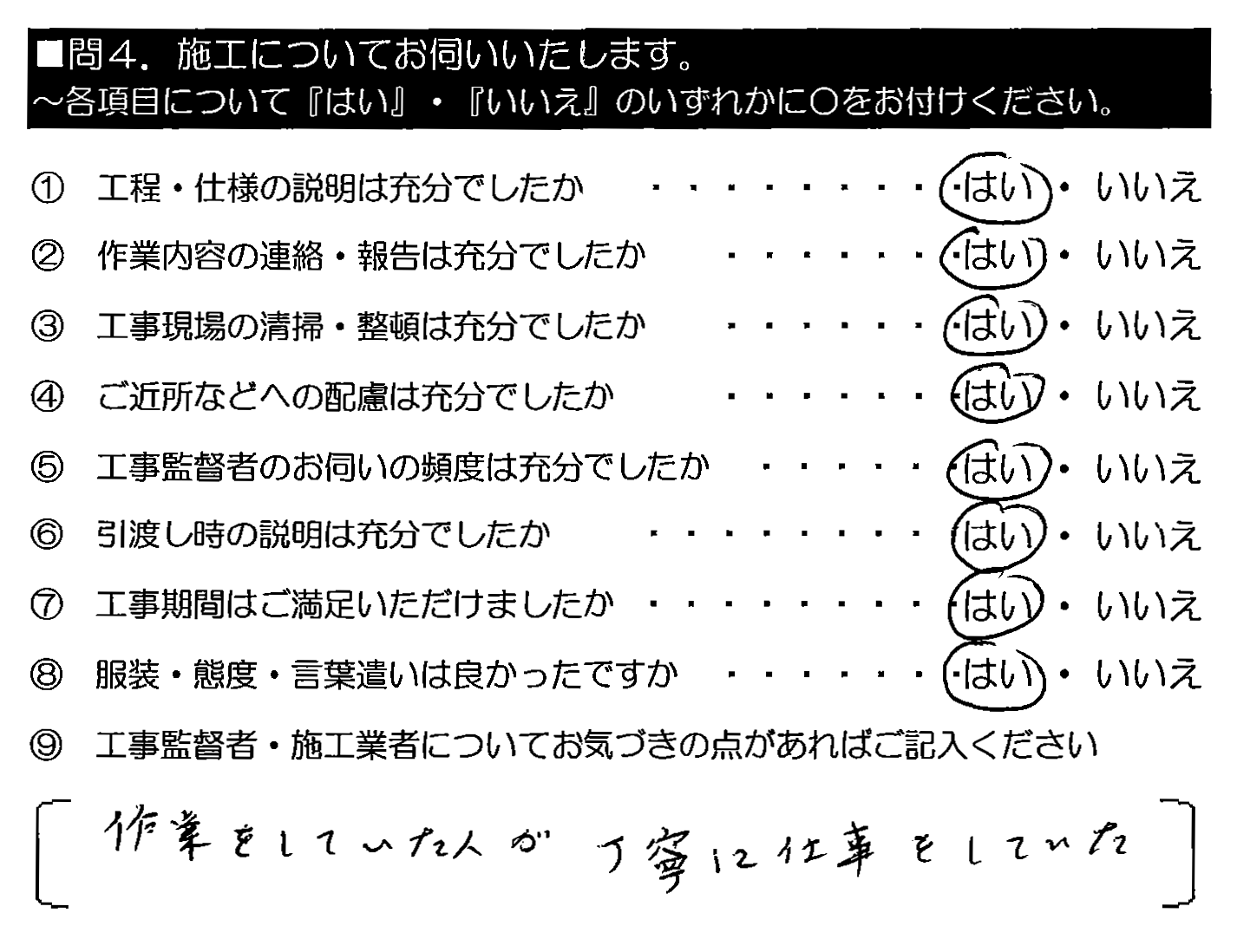 作業をしていた人が丁寧に仕事をしていた。