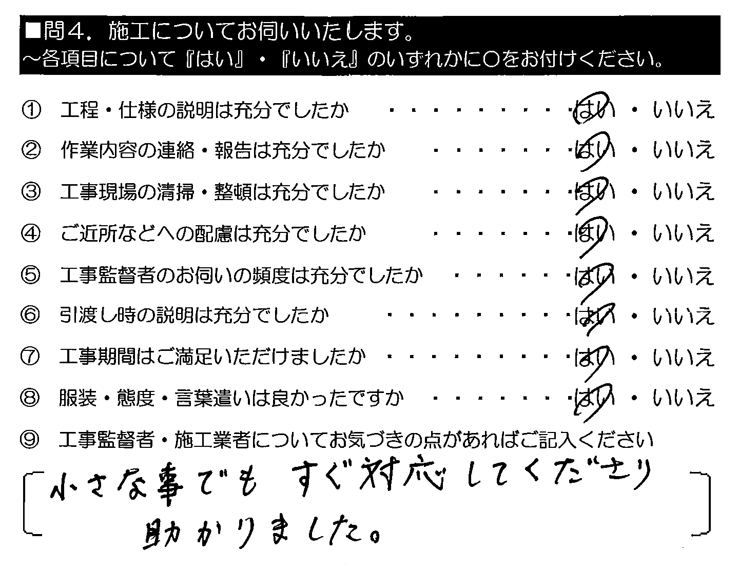 小さな事でもすぐ対応してくださり助かりました。