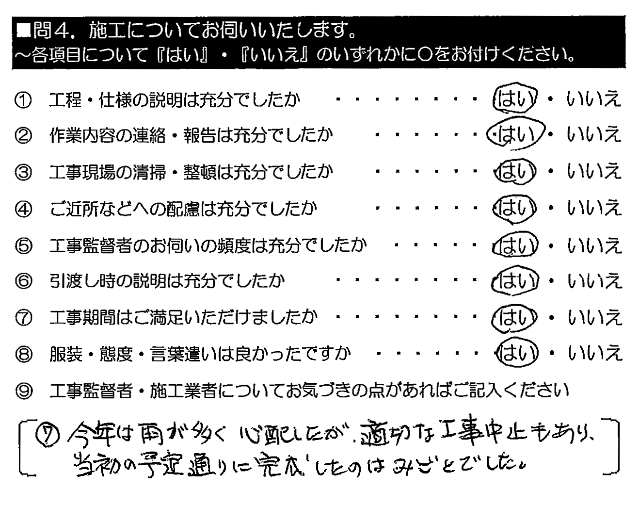 今年は雨が多く心配でしたが、適切な工事中止もあり、当初の予定通りに完成したのはみごとでした。