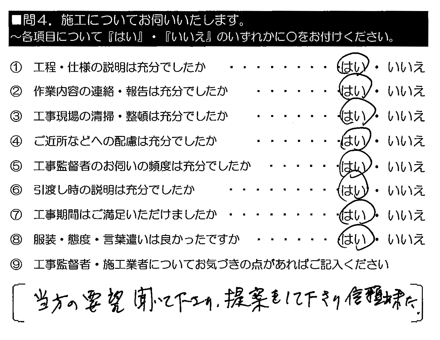 当方の要望聞いて下さり、提案をして下さり信頼出来た。